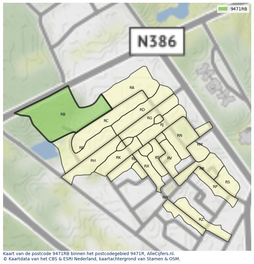 Afbeelding van het postcodegebied 9471 RB op de kaart.