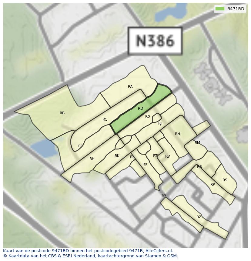Afbeelding van het postcodegebied 9471 RD op de kaart.