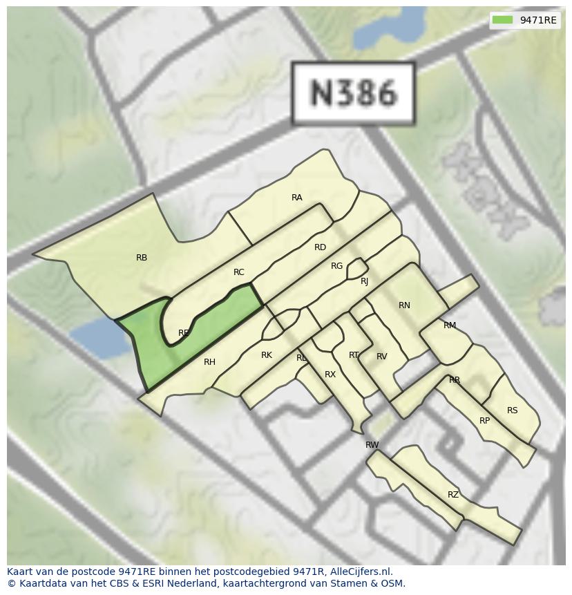 Afbeelding van het postcodegebied 9471 RE op de kaart.
