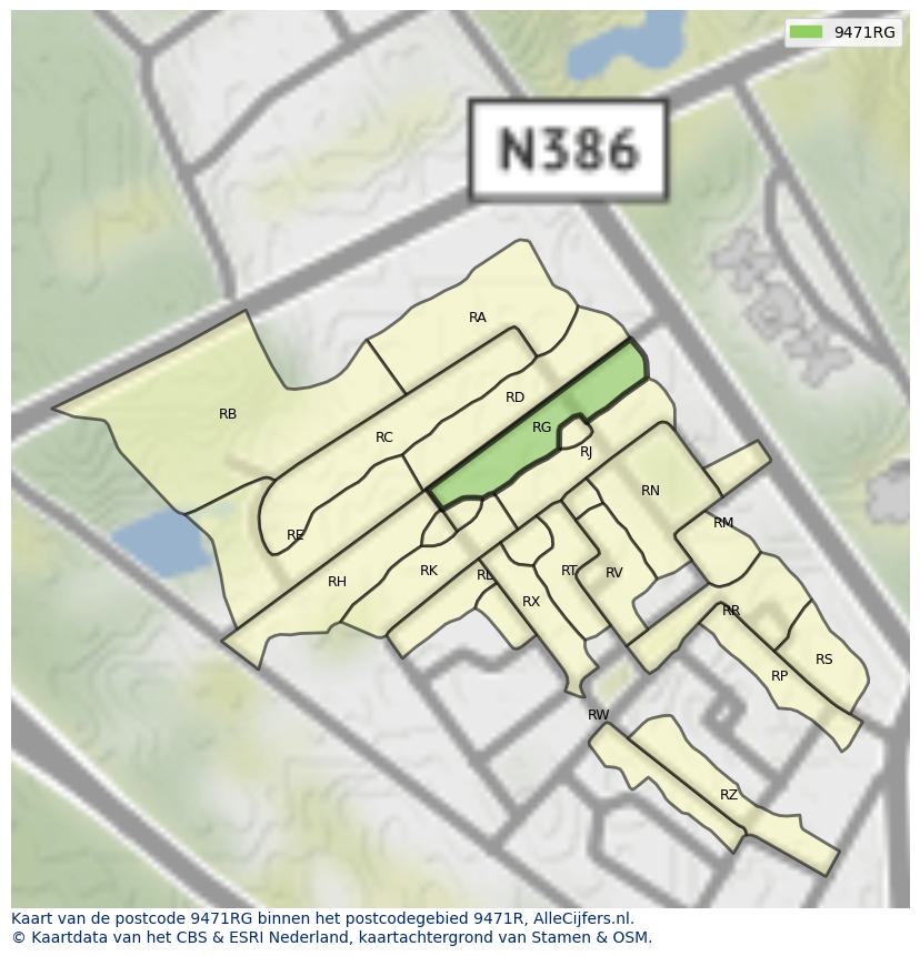Afbeelding van het postcodegebied 9471 RG op de kaart.