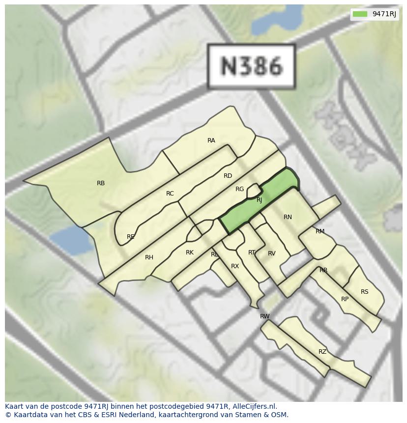 Afbeelding van het postcodegebied 9471 RJ op de kaart.