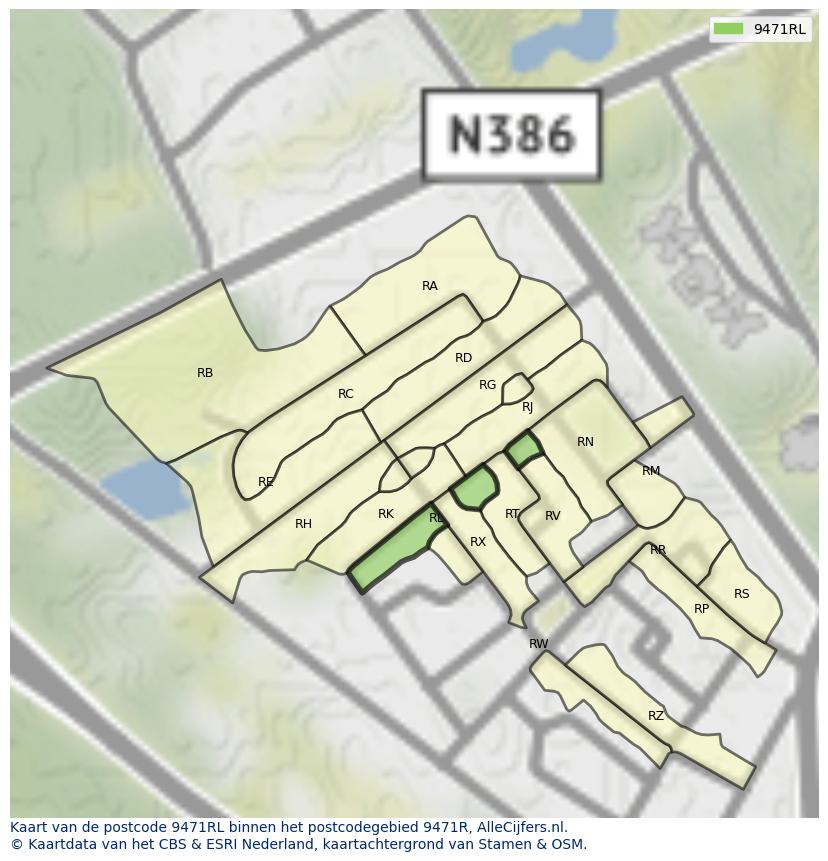 Afbeelding van het postcodegebied 9471 RL op de kaart.