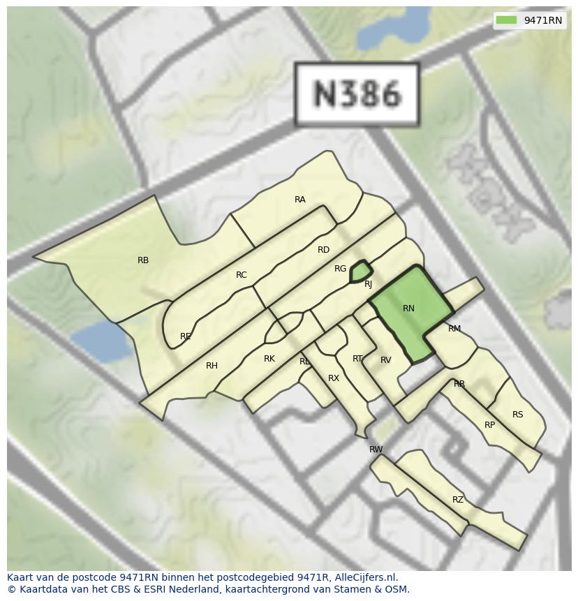 Afbeelding van het postcodegebied 9471 RN op de kaart.