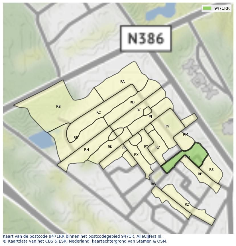 Afbeelding van het postcodegebied 9471 RR op de kaart.