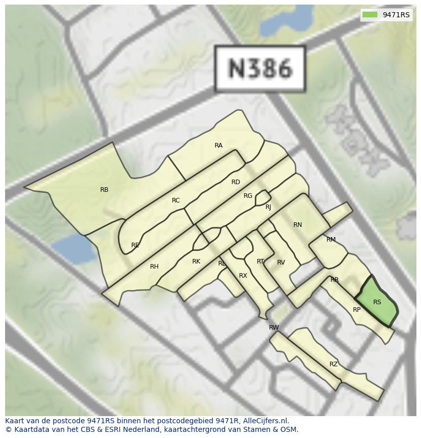 Afbeelding van het postcodegebied 9471 RS op de kaart.