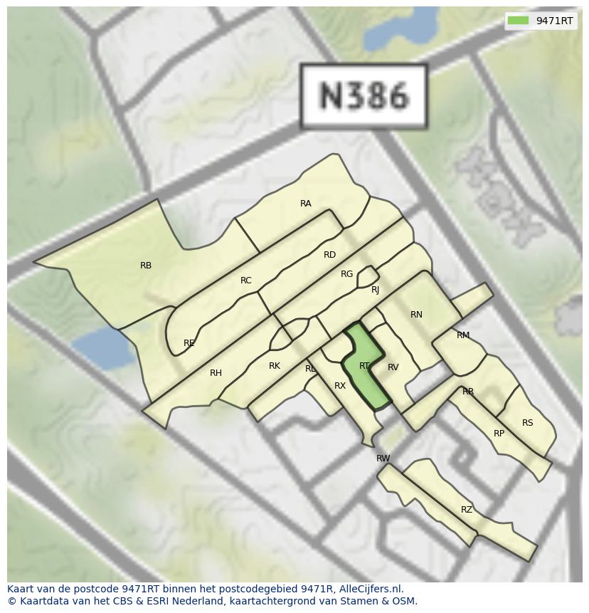 Afbeelding van het postcodegebied 9471 RT op de kaart.