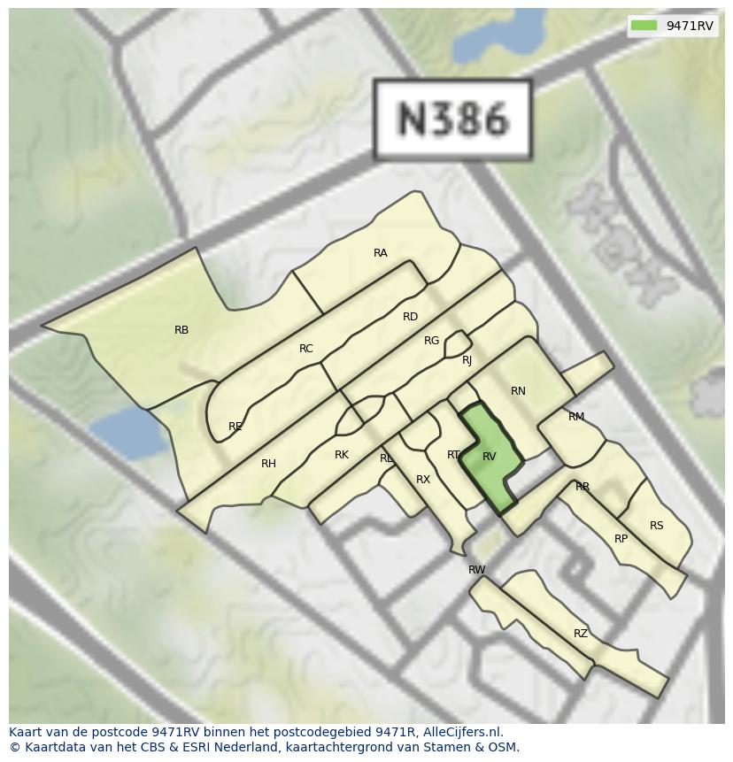Afbeelding van het postcodegebied 9471 RV op de kaart.