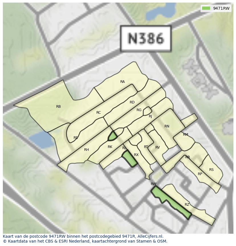 Afbeelding van het postcodegebied 9471 RW op de kaart.