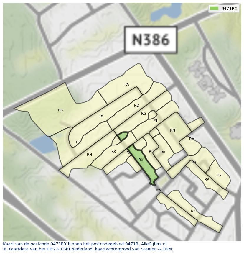 Afbeelding van het postcodegebied 9471 RX op de kaart.