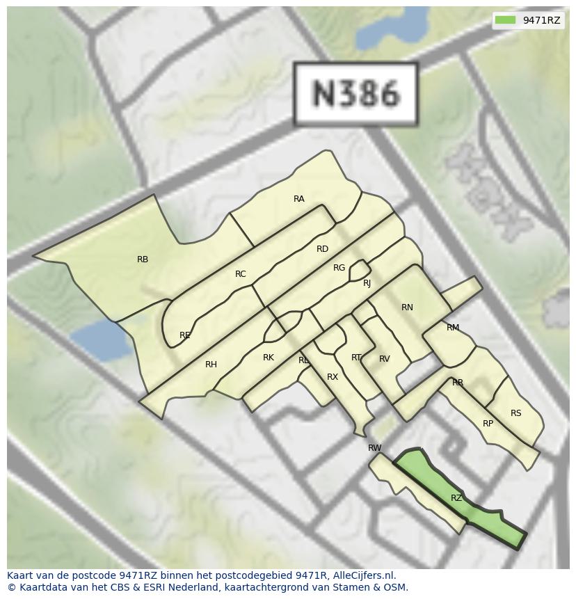 Afbeelding van het postcodegebied 9471 RZ op de kaart.