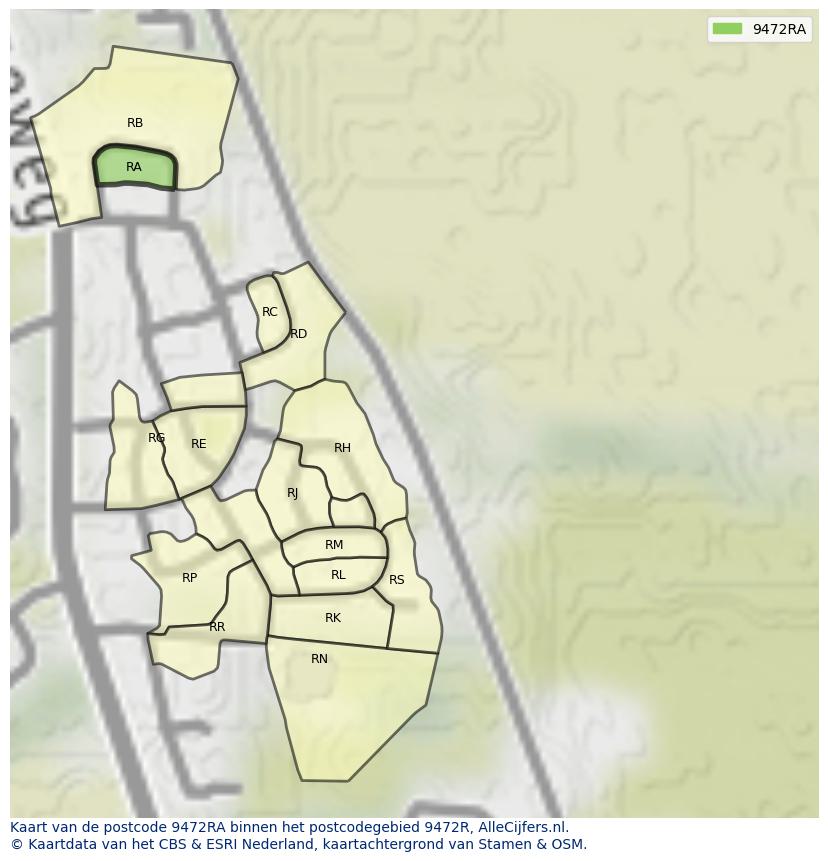 Afbeelding van het postcodegebied 9472 RA op de kaart.