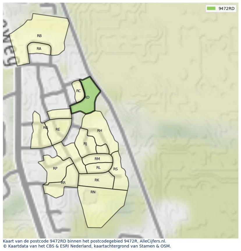 Afbeelding van het postcodegebied 9472 RD op de kaart.