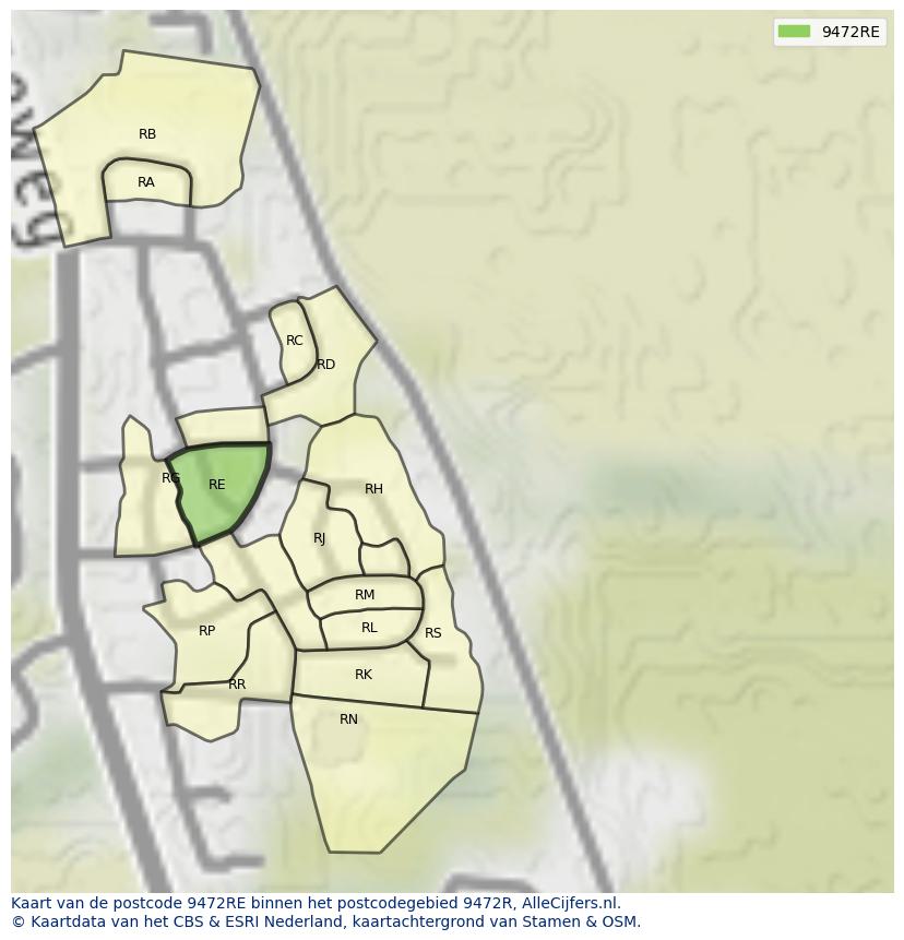 Afbeelding van het postcodegebied 9472 RE op de kaart.