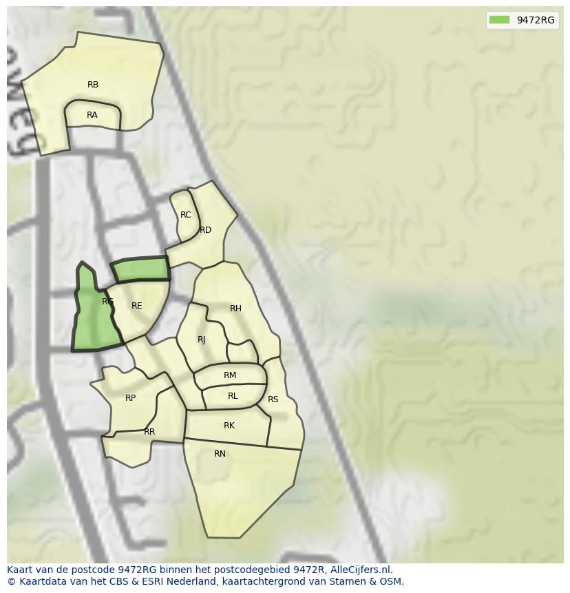 Afbeelding van het postcodegebied 9472 RG op de kaart.