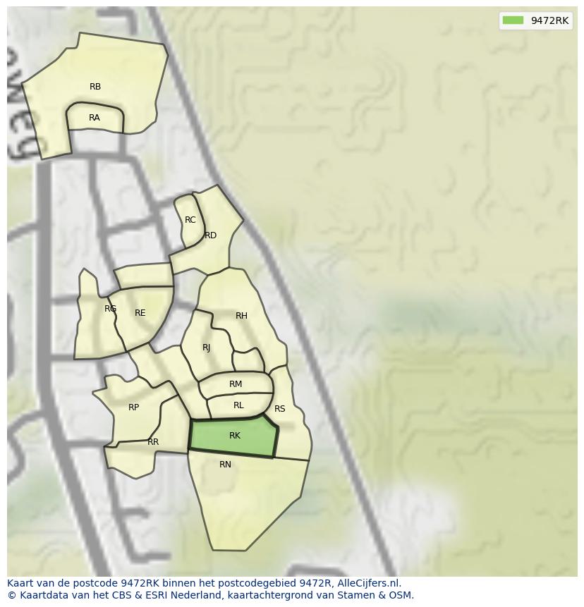 Afbeelding van het postcodegebied 9472 RK op de kaart.