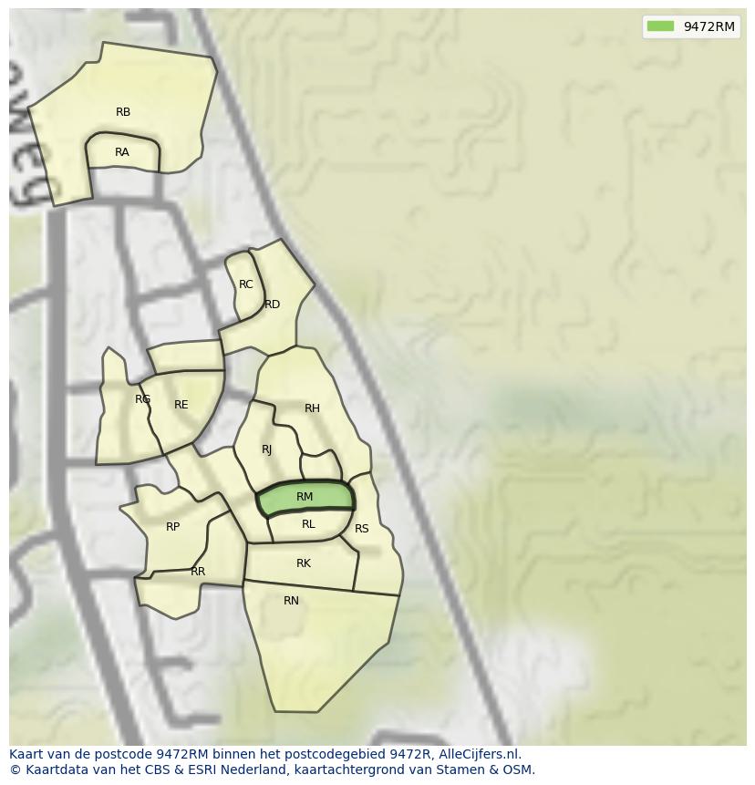 Afbeelding van het postcodegebied 9472 RM op de kaart.