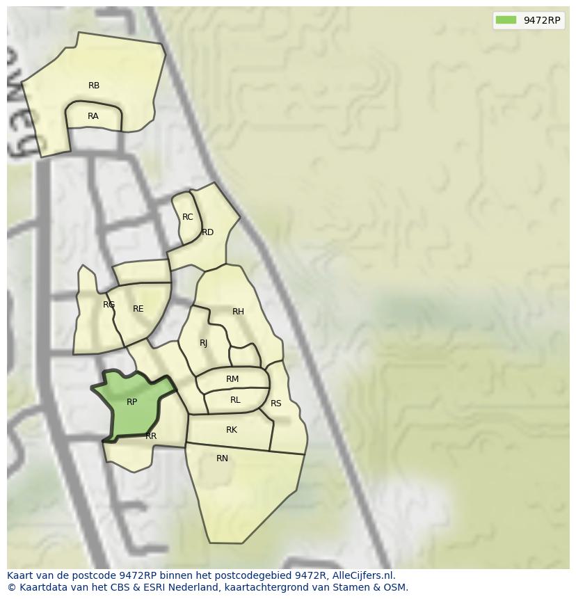 Afbeelding van het postcodegebied 9472 RP op de kaart.