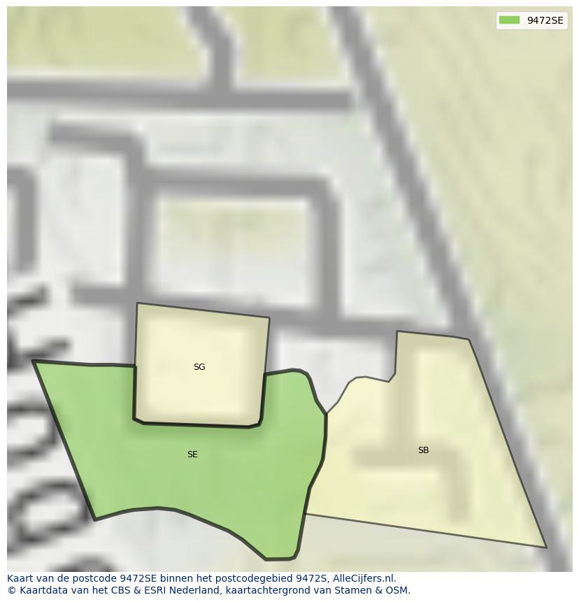 Afbeelding van het postcodegebied 9472 SE op de kaart.