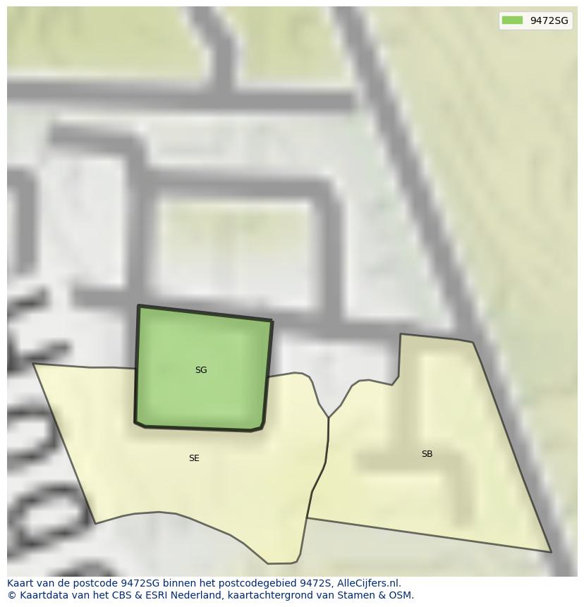 Afbeelding van het postcodegebied 9472 SG op de kaart.