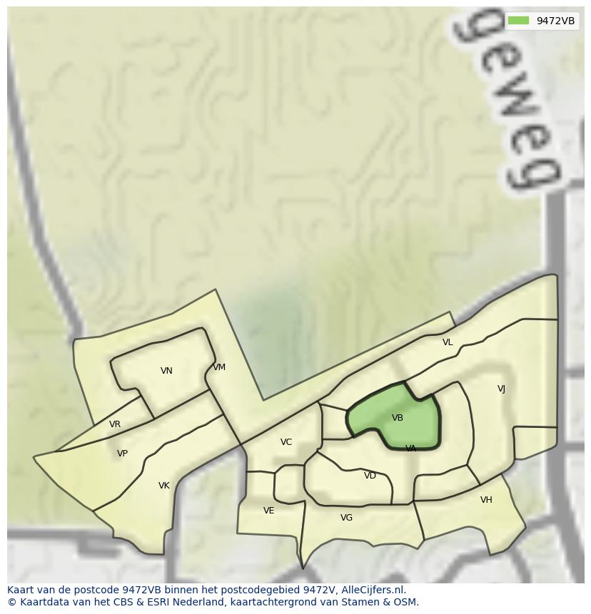 Afbeelding van het postcodegebied 9472 VB op de kaart.