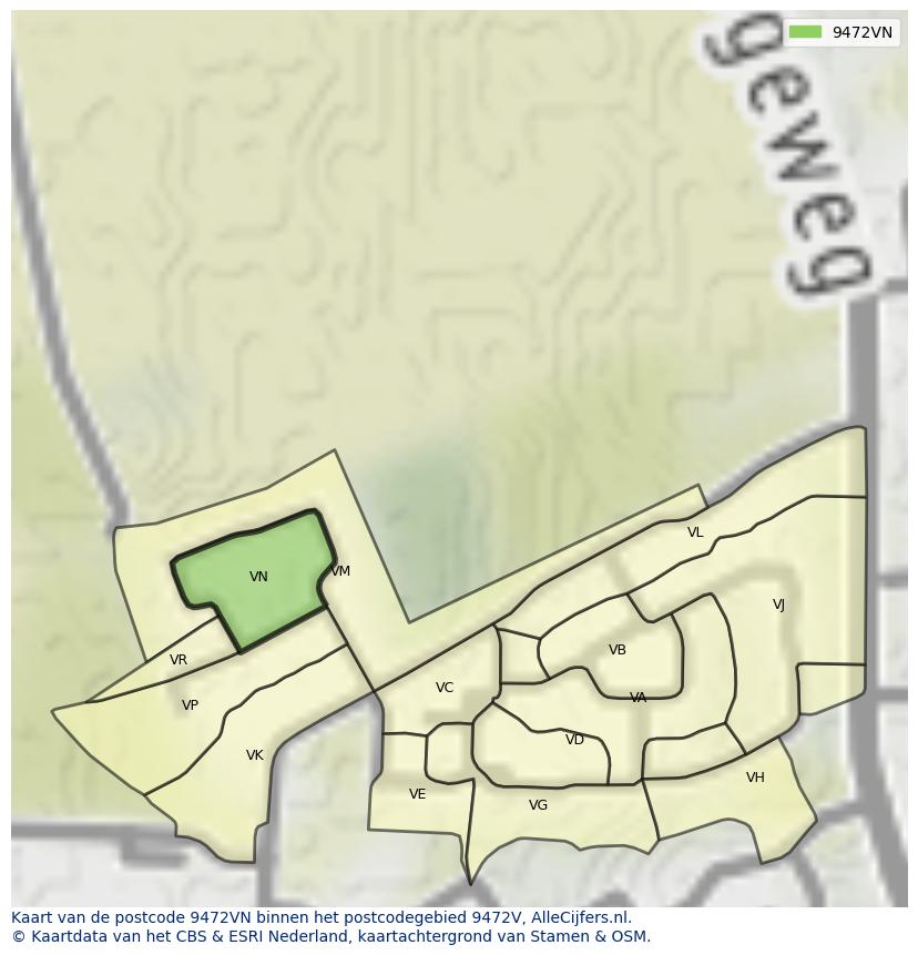 Afbeelding van het postcodegebied 9472 VN op de kaart.