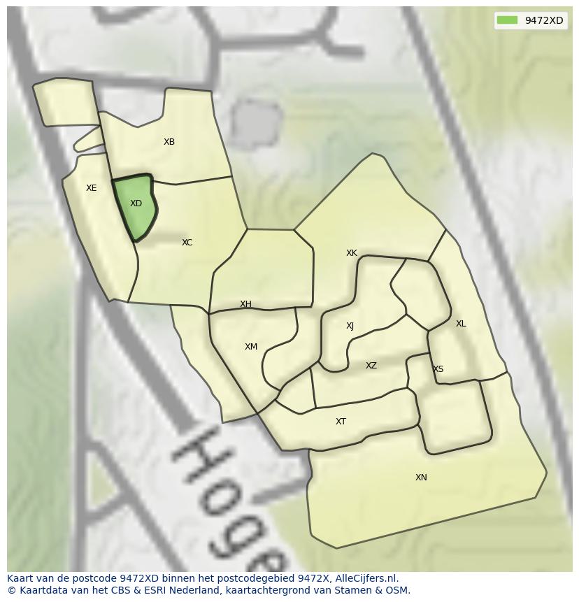 Afbeelding van het postcodegebied 9472 XD op de kaart.