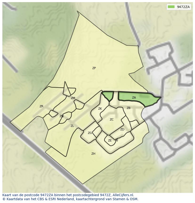 Afbeelding van het postcodegebied 9472 ZA op de kaart.