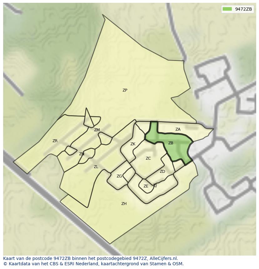 Afbeelding van het postcodegebied 9472 ZB op de kaart.