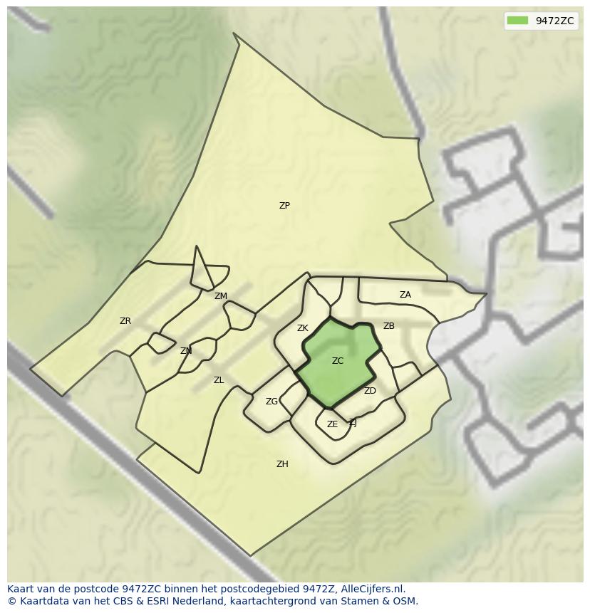Afbeelding van het postcodegebied 9472 ZC op de kaart.