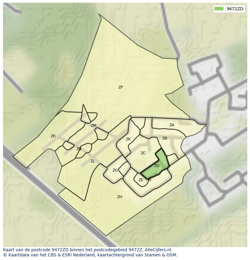 Afbeelding van het postcodegebied 9472 ZD op de kaart.