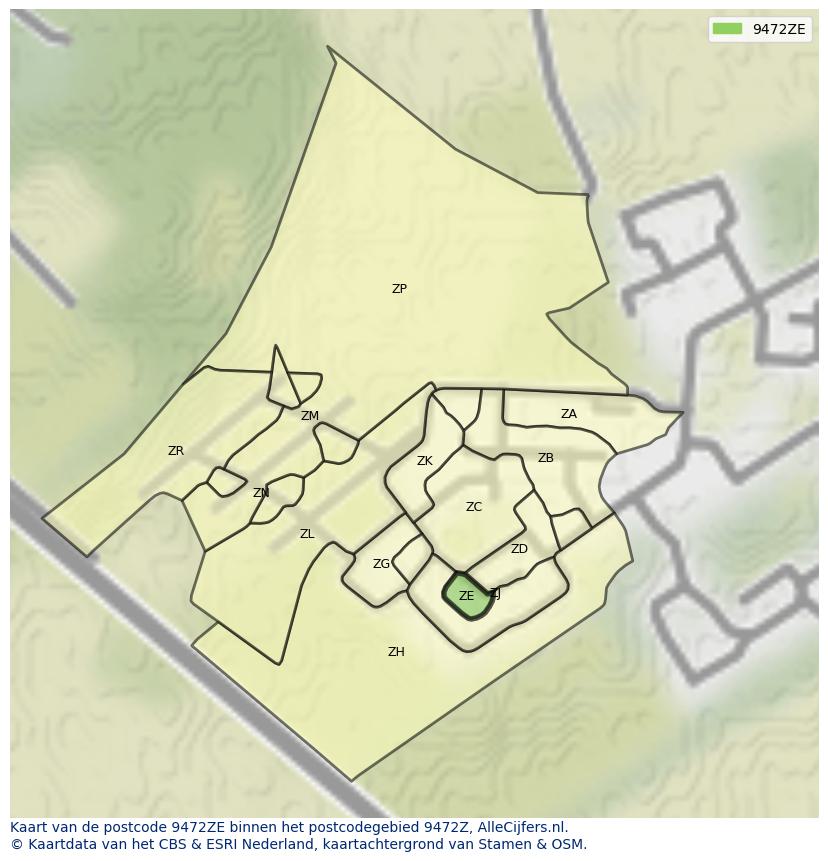 Afbeelding van het postcodegebied 9472 ZE op de kaart.