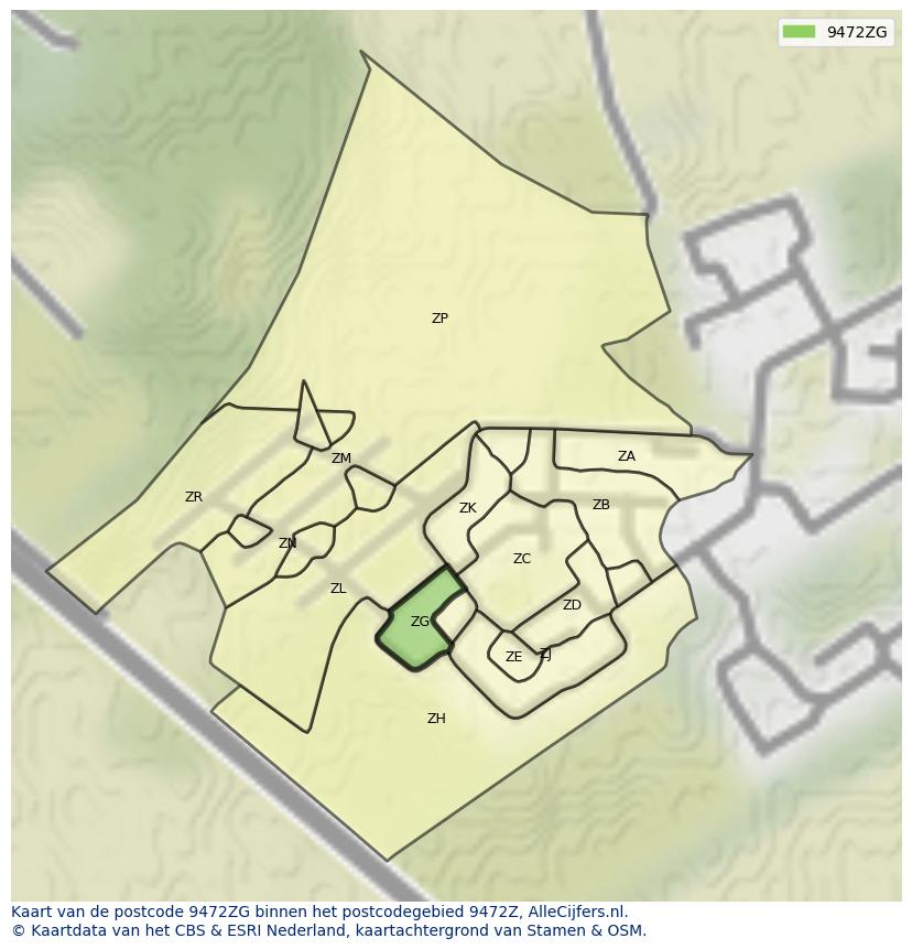 Afbeelding van het postcodegebied 9472 ZG op de kaart.