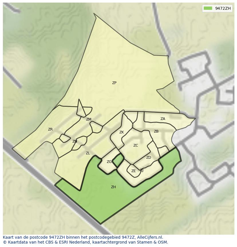 Afbeelding van het postcodegebied 9472 ZH op de kaart.