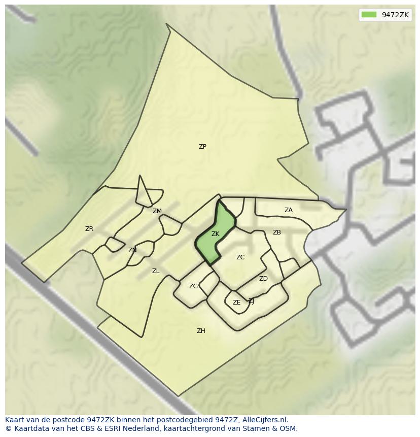 Afbeelding van het postcodegebied 9472 ZK op de kaart.