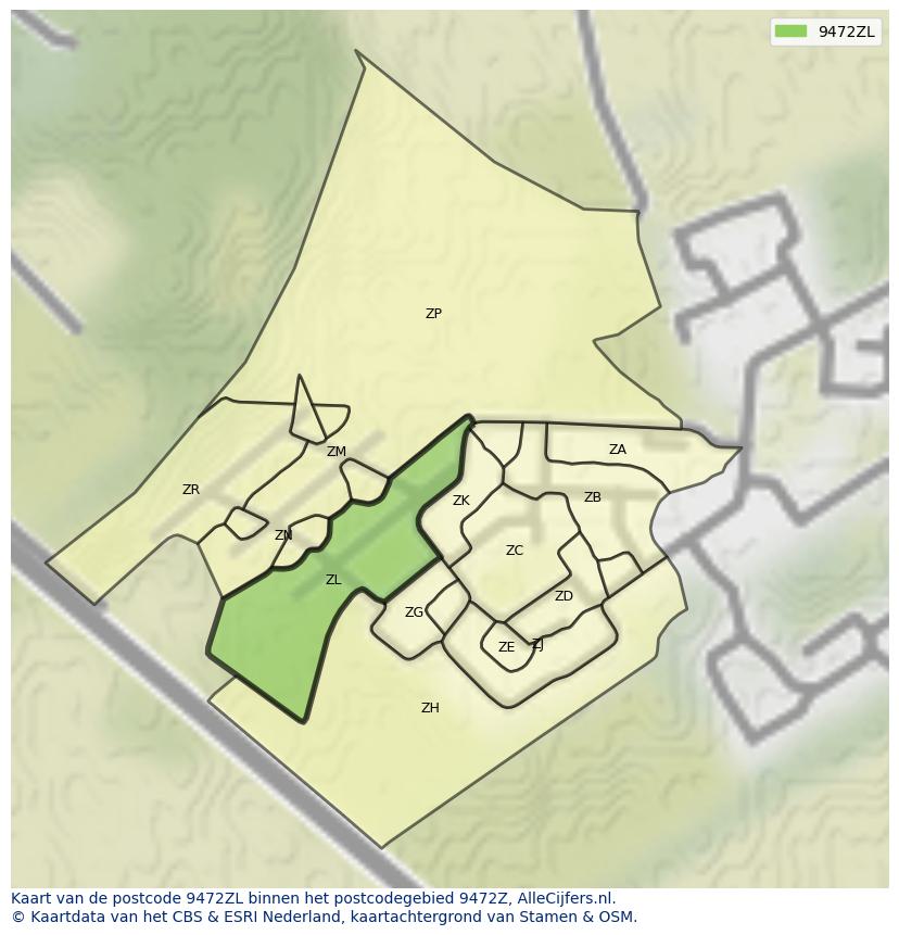 Afbeelding van het postcodegebied 9472 ZL op de kaart.