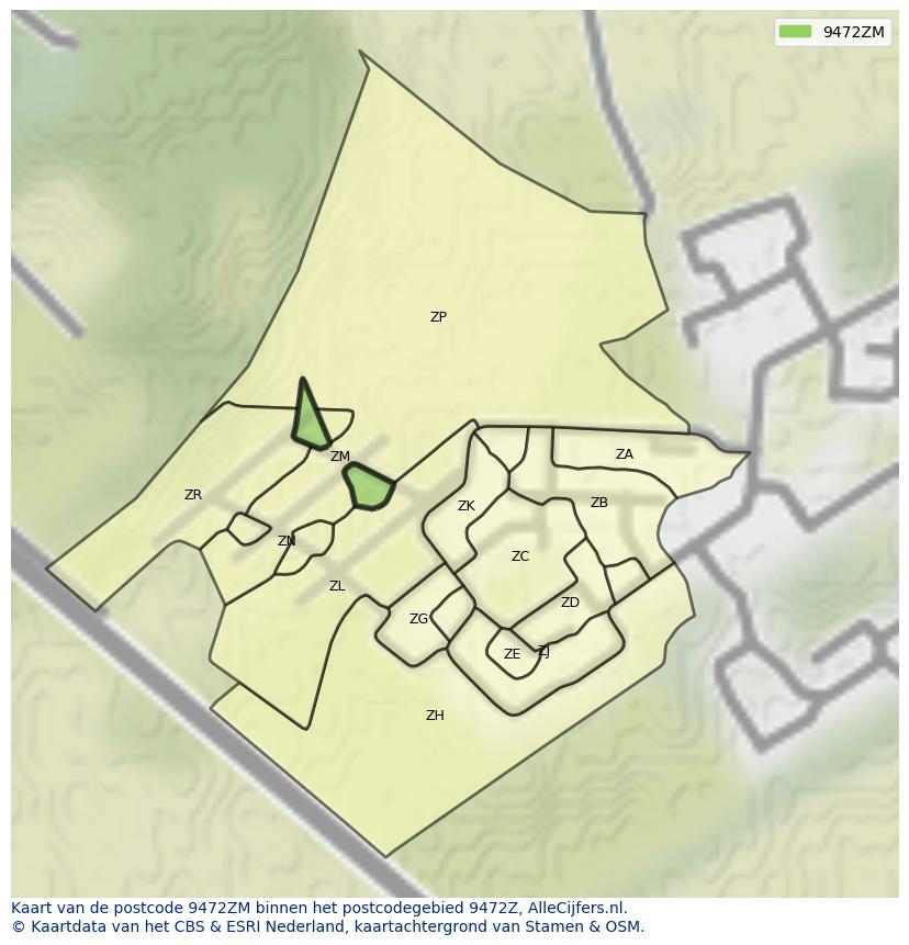 Afbeelding van het postcodegebied 9472 ZM op de kaart.