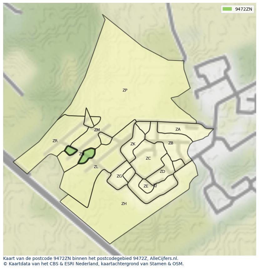Afbeelding van het postcodegebied 9472 ZN op de kaart.