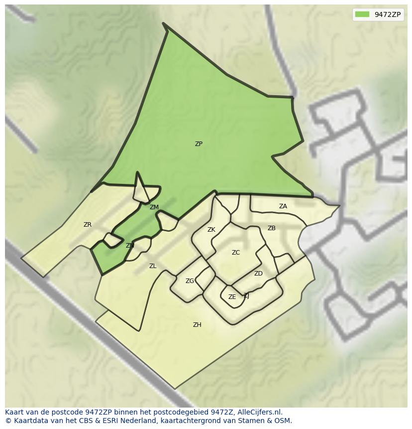 Afbeelding van het postcodegebied 9472 ZP op de kaart.