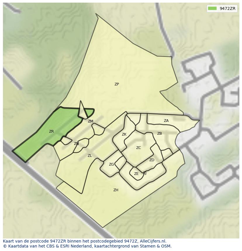 Afbeelding van het postcodegebied 9472 ZR op de kaart.
