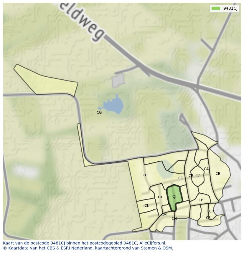 Afbeelding van het postcodegebied 9481 CJ op de kaart.