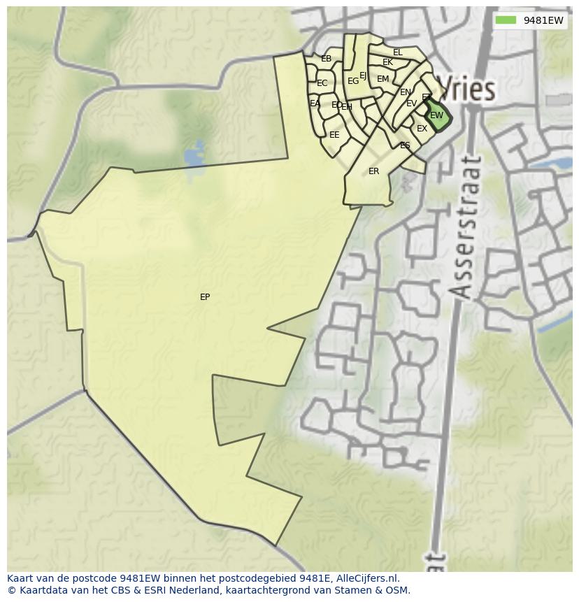 Afbeelding van het postcodegebied 9481 EW op de kaart.