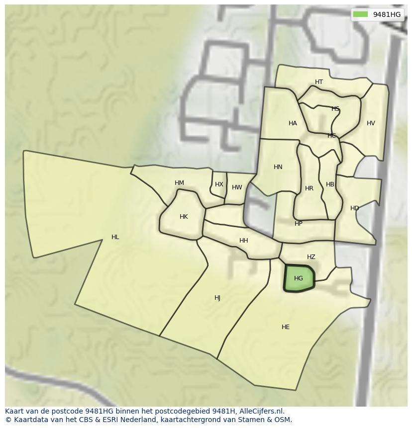 Afbeelding van het postcodegebied 9481 HG op de kaart.