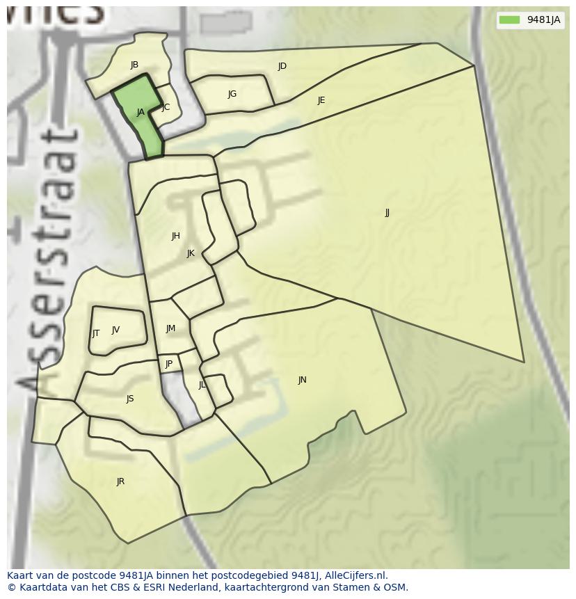 Afbeelding van het postcodegebied 9481 JA op de kaart.