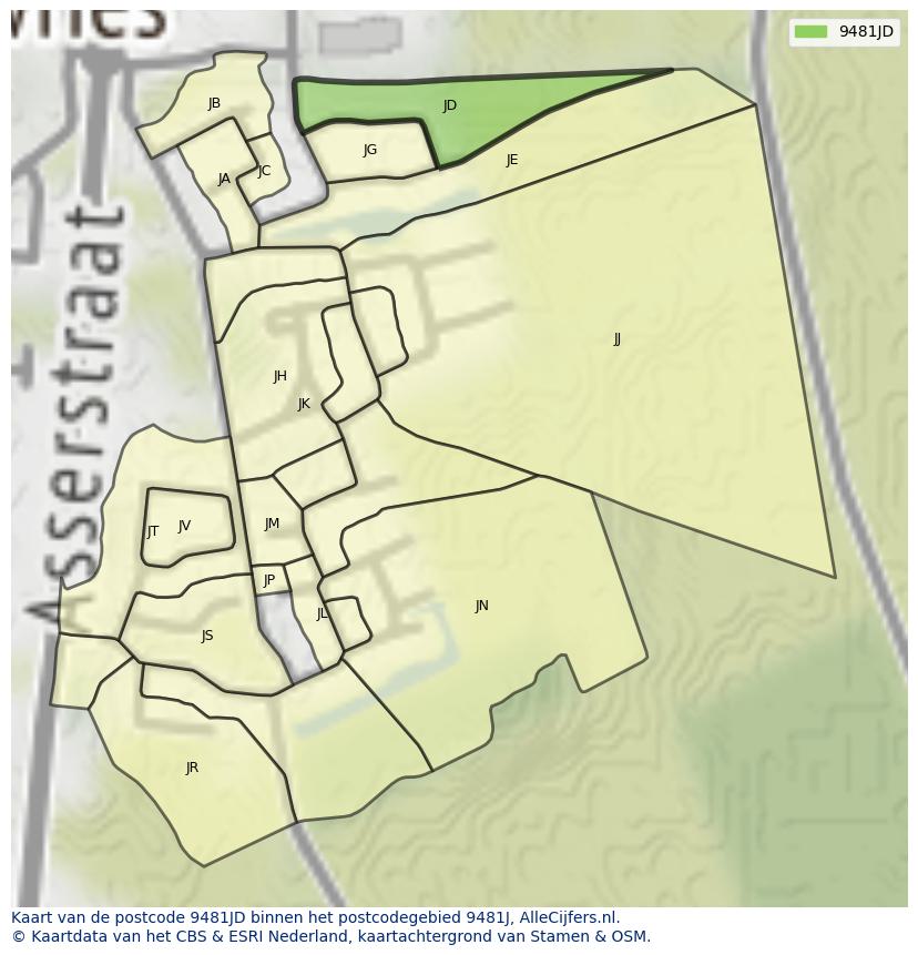 Afbeelding van het postcodegebied 9481 JD op de kaart.