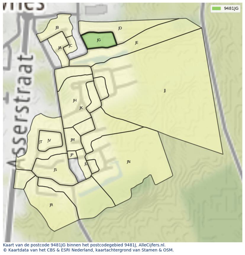 Afbeelding van het postcodegebied 9481 JG op de kaart.