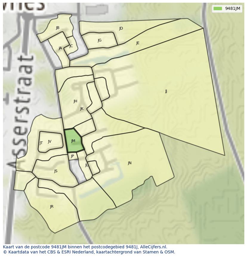 Afbeelding van het postcodegebied 9481 JM op de kaart.