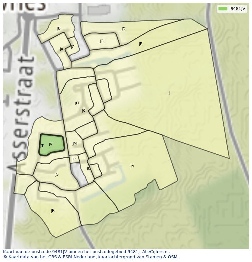 Afbeelding van het postcodegebied 9481 JV op de kaart.