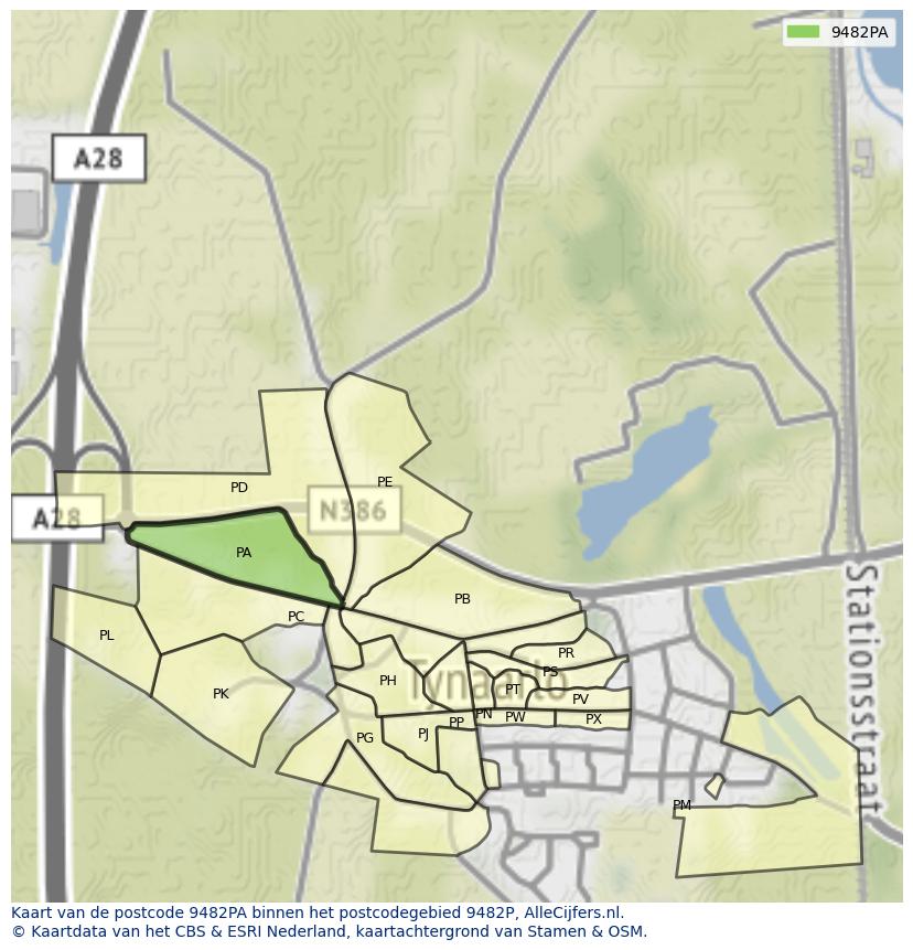 Afbeelding van het postcodegebied 9482 PA op de kaart.