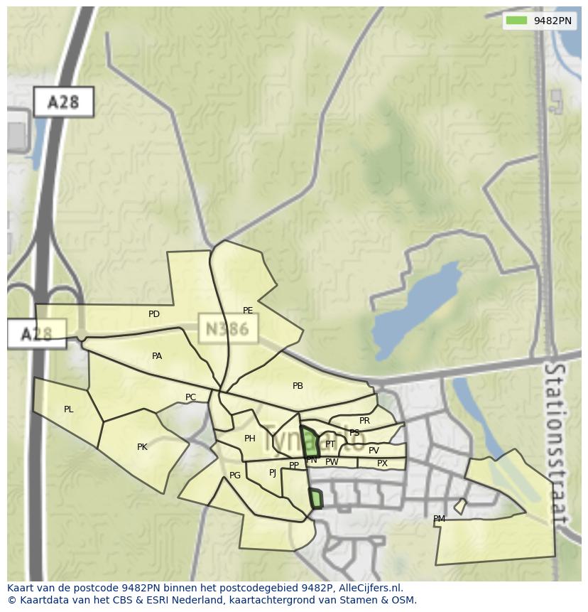 Afbeelding van het postcodegebied 9482 PN op de kaart.