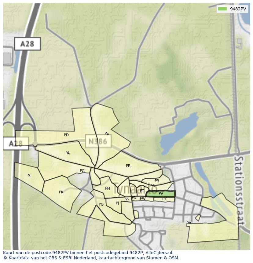 Afbeelding van het postcodegebied 9482 PV op de kaart.